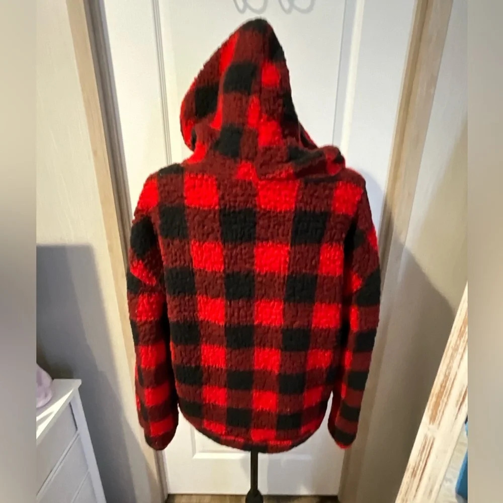 Almost Famous XL Red & Black plaid pull over with half zipper closure - Picture 3 of 7